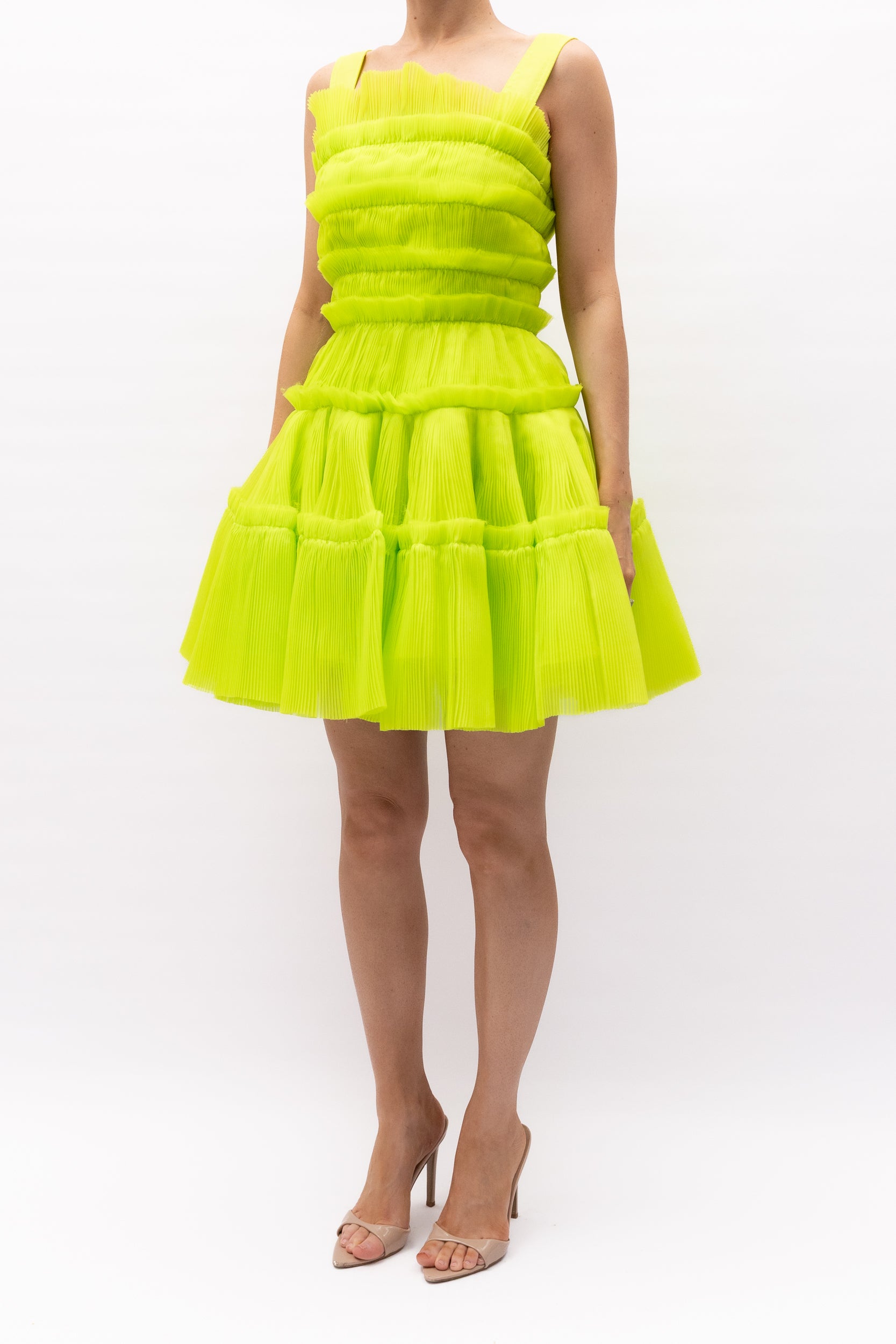 aje jacinto pleated mini dress Aje Jacinto Pleated Mini Dress Citrus Green Size 8
