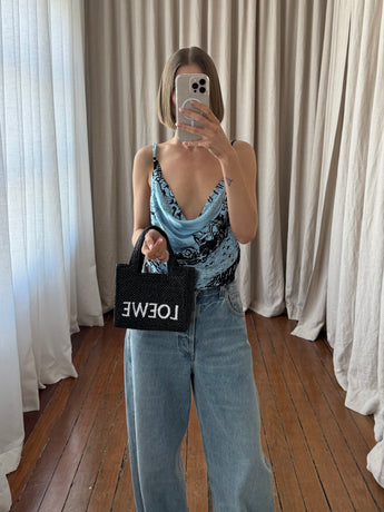 Loewe Raffia Mini Font Tote Black