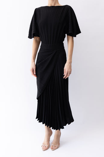 Bianca Spender Crepe Batwing Pleat Dress