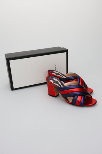 Gucci Metallic Nappa Crossover Sandals