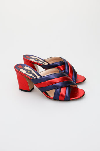 Gucci Metallic Nappa Crossover Sandals