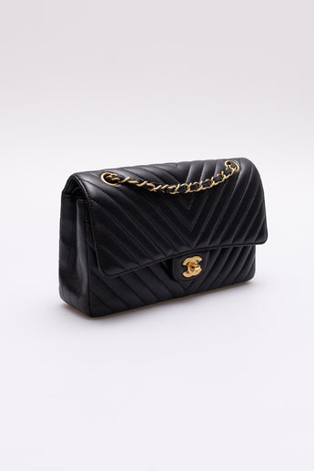 Chanel Chevron Medium Classic Double Flap Bag Black