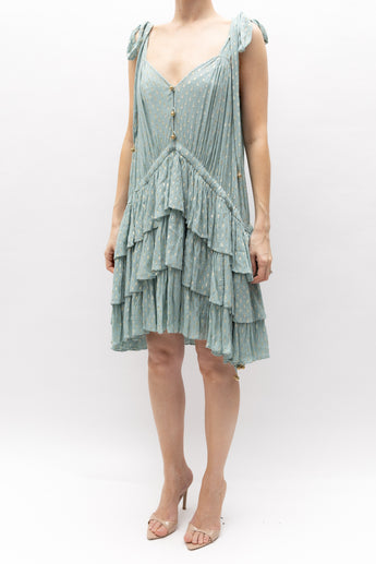Zimmermann Rhiannon Metallic Frill Mini Dress Mint
