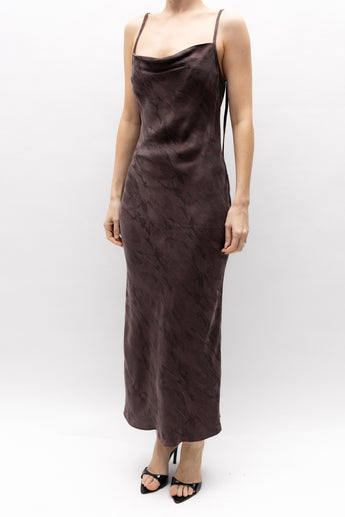 St Agni Gathered Wash Satin-Jacquard Maxi Dress