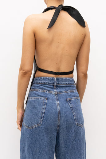 St Agni Leather Tie Top Black