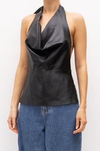 St Agni Leather Tie Top Black