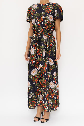 Borgo De Nor Belted Floral Silk Midi Dress