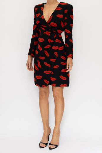 Saint Laurent Crossover Dress Printed Lips