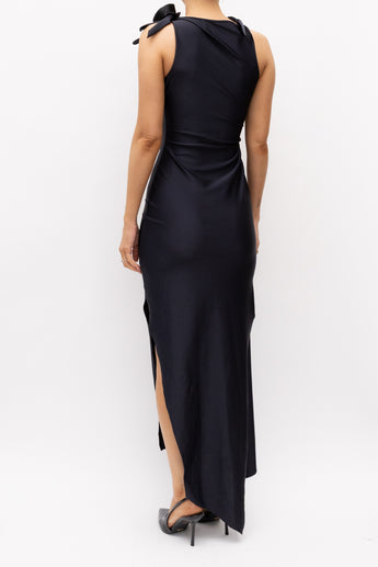 Coperni Asymmetric Flower Midi Dress Black