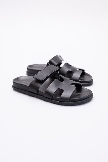 Hermes Chypre Sandals in Black Leather