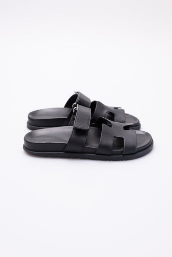 Hermes Chypre Sandals in Black Leather
