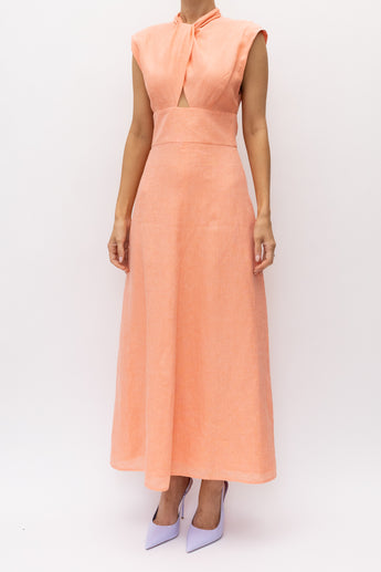Scanlan Theodore Linen Turban Twist Dress Tangerine