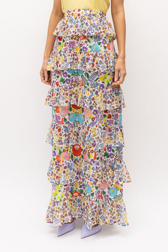 Mochi Petra Tiered Floral Maxi Skirt