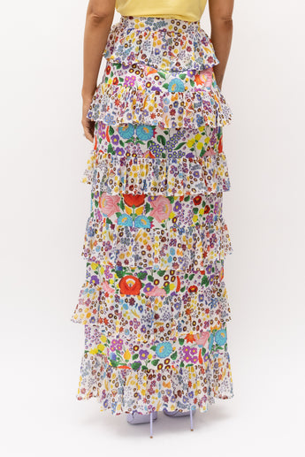 Mochi Petra Tiered Floral Maxi Skirt