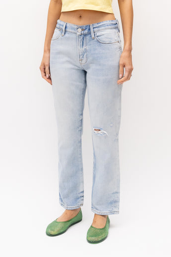 Frame Le High Straight Distressed Jeans Light Blue