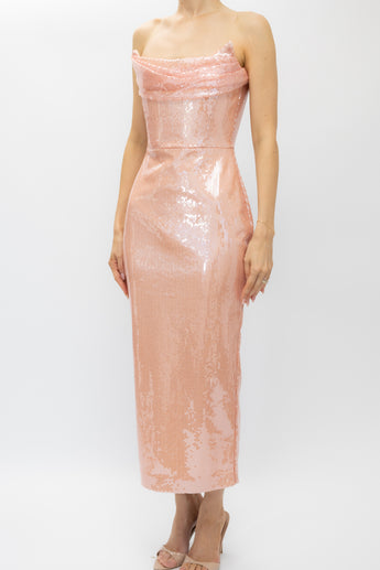 Alex Perry Sequin Curved Strapless Drape Dress
