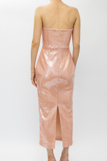 Alex Perry Sequin Curved Strapless Drape Dress