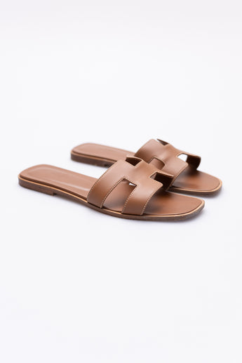 Hermes Oran Sandals Tan Leather