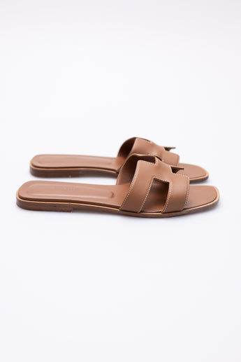 Hermes Oran Sandals Tan Leather