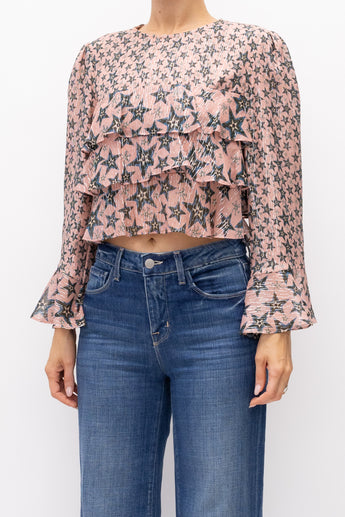 Saloni Silk Metallic Ruffle Blouse
