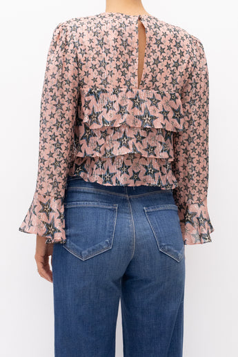 Saloni Silk Metallic Ruffle Blouse