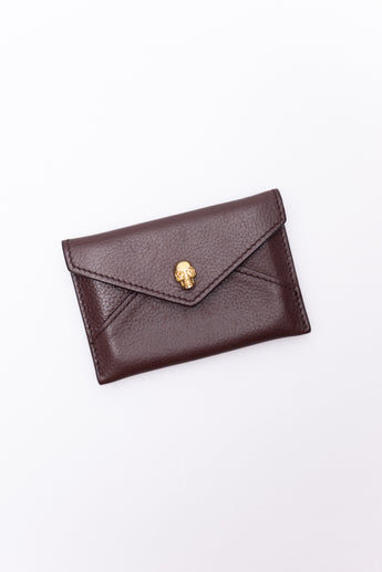 Alexander McQueen Burgundy Leather Skull Cardholder
