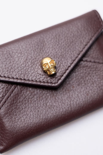 Alexander McQueen Burgundy Leather Skull Cardholder