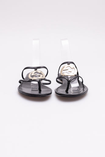 Gucci Interlocking G Logo Leather Sandals