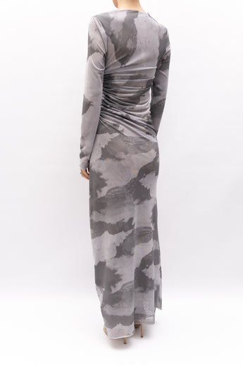 Scanlan Theodore Italian Mesh Long Sleeve Dress Grey