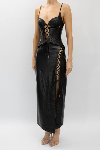 David Koma Leather Lace Up Set