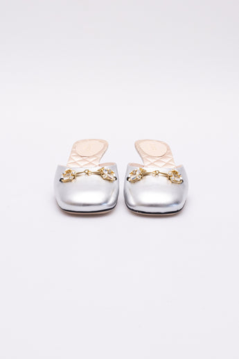 Gucci Lady Horsebit Metallic Silver Heels