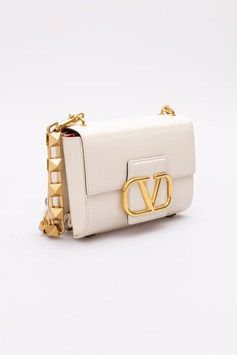 Valentino Stud Sign Shoulder Bag Light Ivory