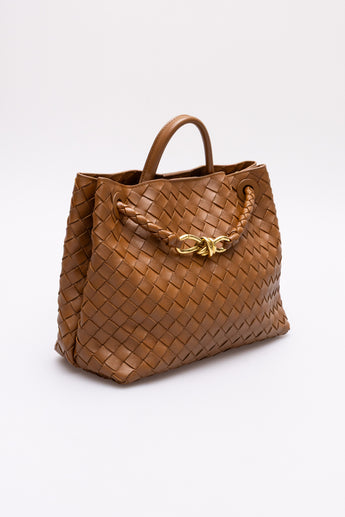 Bottega Veneta Andiamo Intrecciato Medium Leather Tote Bag Brown