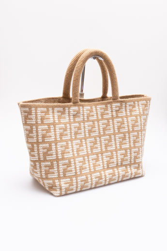 Fendi Zucca Cashmere Shopper Tote Bag Camel Large
