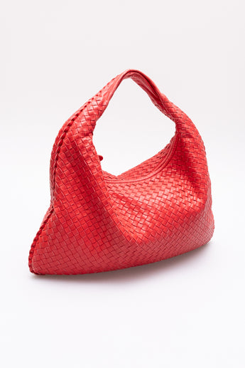 Bottega Veneta Intrecciato Woven Leather Hobo Bag Red