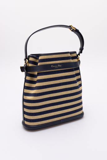 Dior Medium Sac C'est Dior Mariniere Raffia and Denim Blue