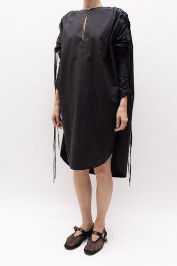 Lee Mathews Cotton Poplin Ruched Mini Dress Black