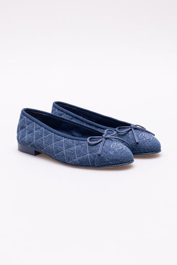 Chanel Quilted CC Ballet Flats Washed Denim