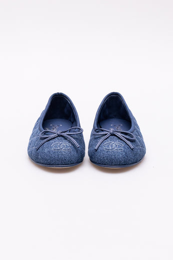 Chanel Quilted CC Ballet Flats Washed Denim