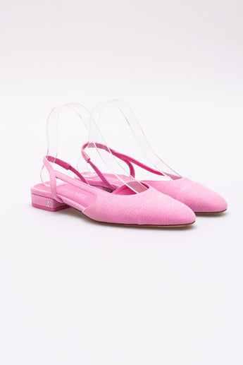 Chanel Cap Toe CC Slingback Sandals Pink Denim