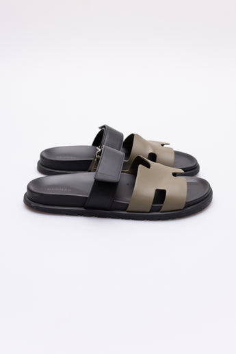 Hermes Chypre Sandals Vert Toundra / Noir