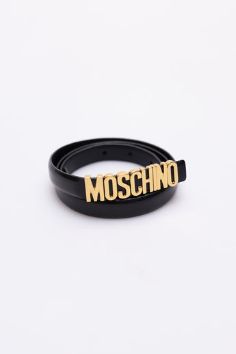 Moschino Lettering Logo Belt in Black