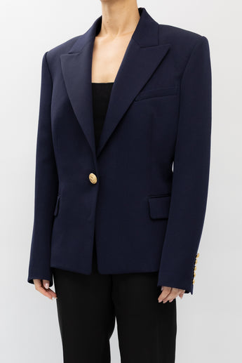 Balmain Single-Breasted Wool Blazer Navy