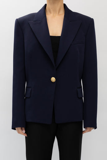 Balmain Single-Breasted Wool Blazer Navy