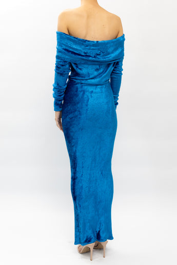 Alaïa Shiny Velvet Off Shoulder Dress