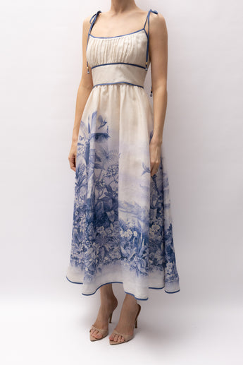 Zimmermann Wylie Picnic Dress Blue Palm