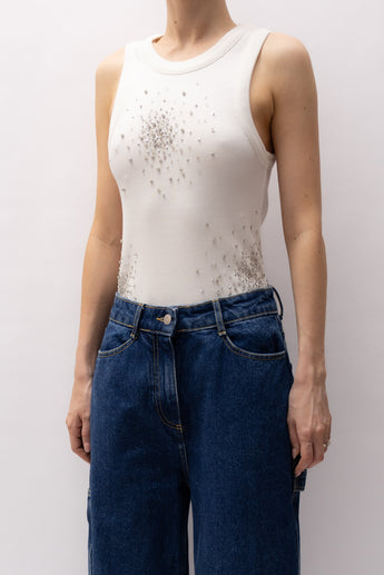 Des Phemmes Crystal Embellished Tank Top