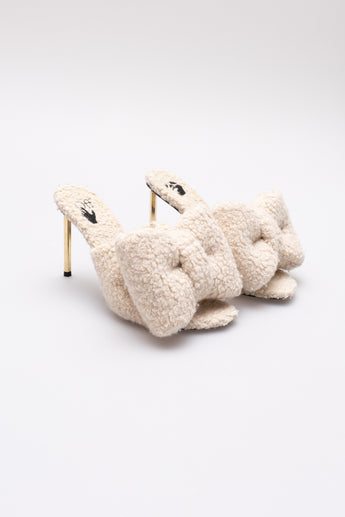 Off-White Faux Shearling Mules