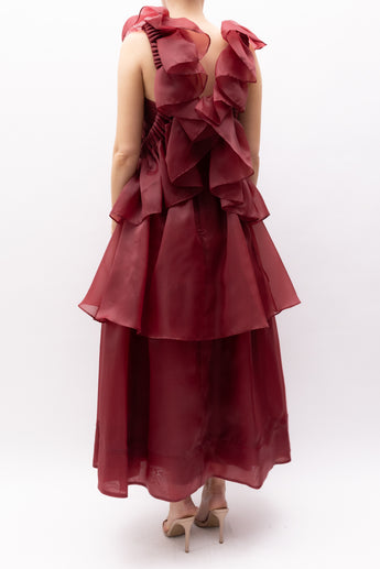 knee length dresses for ladies Rent The Amour Ruffle Mini Dress In Berry By Aje