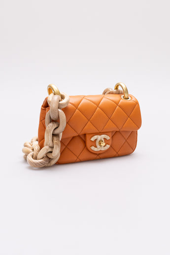 Chanel Orange Mini Wenge Wood Chain Flap Bag